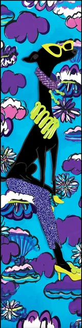 Free dog bookmark featuring a humorous dog with human legs on a blue background